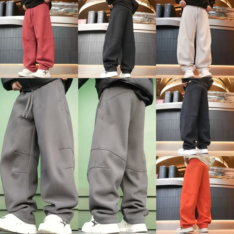 冬季奥粒绒保暖重磅刺绣运动休闲宽松直筒阔腿拖地裤26010-1