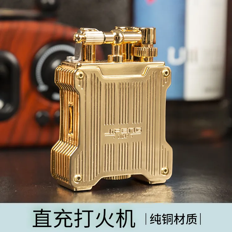 jifeng 季风纯铜气箱双直充打火机台式摆件打火机电镀金复古便携