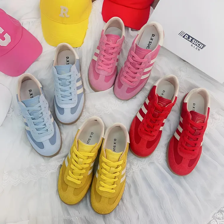 D.X24NEW【草莓熊】多巴胺真皮德训鞋女时尚百搭透气拼色城市3013