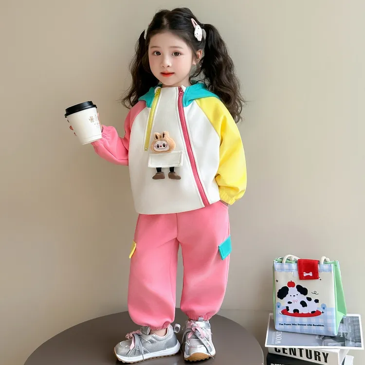 女童春秋套装2025新款儿童拉布布开衫连帽两件套小女孩长袖运动服