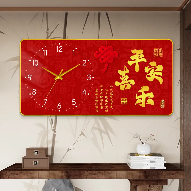 新款财神钟表挂墙静音餐厅挂钟客厅家用创意时钟免打孔万年历挂表