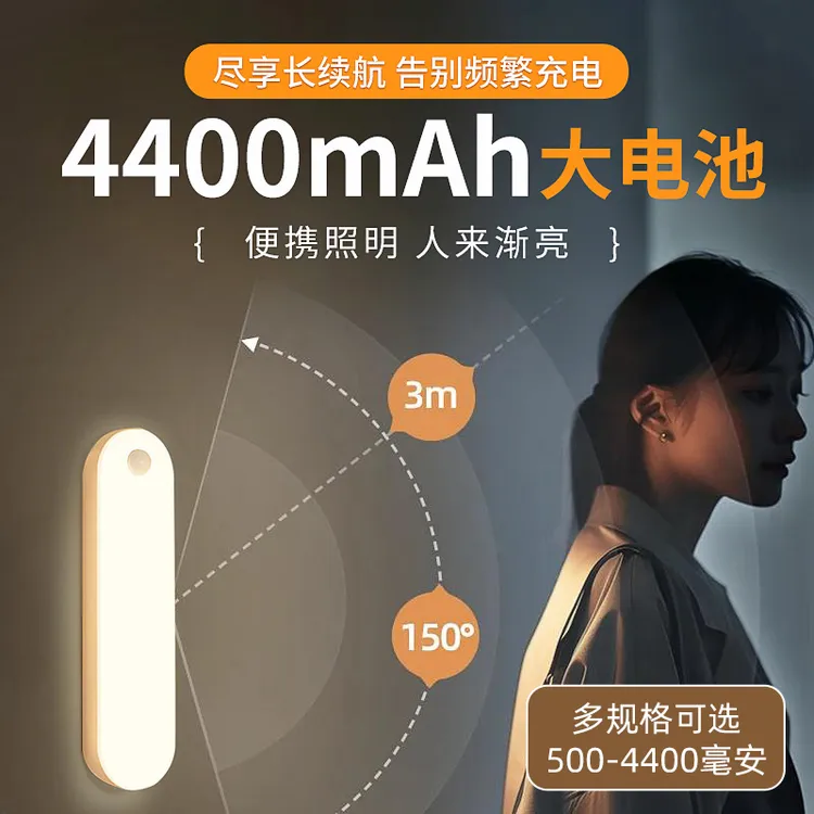 智能自动人体感应小夜灯人来即亮卧室过道走廊起夜灯充电超长续航商品图