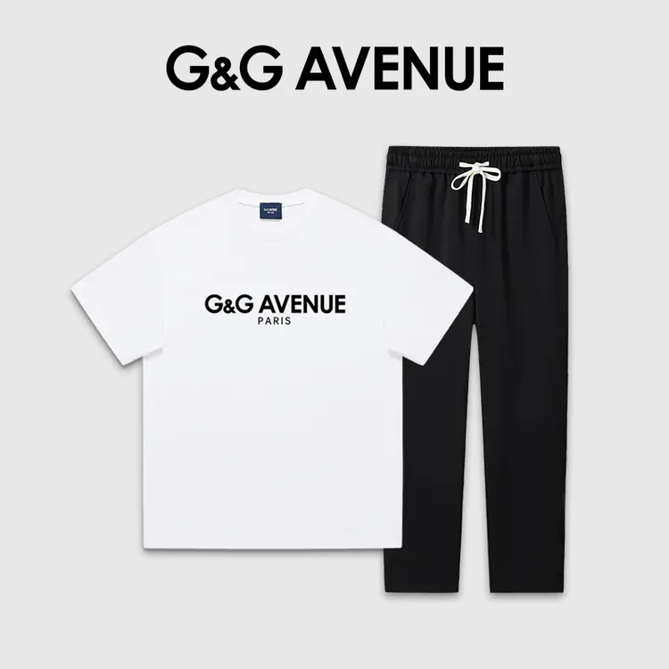 G&G AVENUE潮牌夏季套装两件套高级感轻奢高端宽松短袖长裤套装
