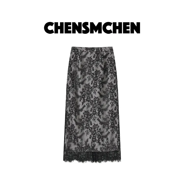 CHENSMCHEN 设计感蕾丝拼接朦胧感半身裙女时尚优雅裙子CSQ8763LC