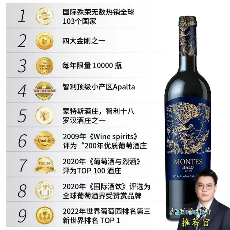 【原瓶进口】蒙特斯金刚天使干红葡萄酒750ml礼盒装 送礼宴请红酒