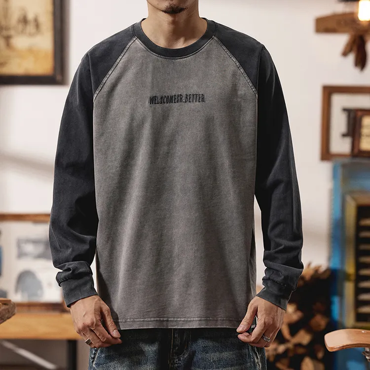 260g重磅面料，宽松版型复古水洗插肩袖长袖T恤秋冬冬季