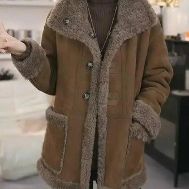 2025双面穿新款时尚宽松外套百搭显瘦加厚冬季皮毛一体外套