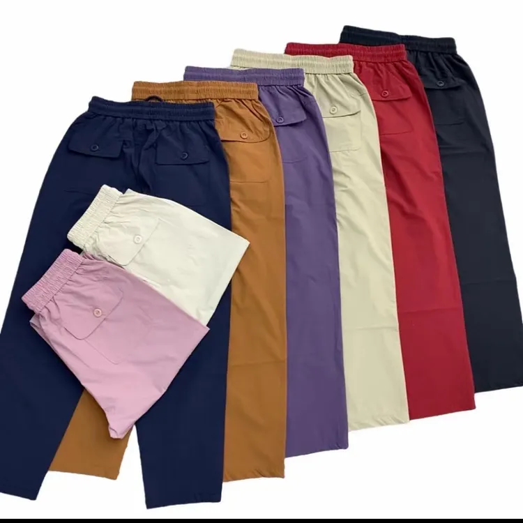 316-夏季新款网文格薄料彩色九分萝卜裤