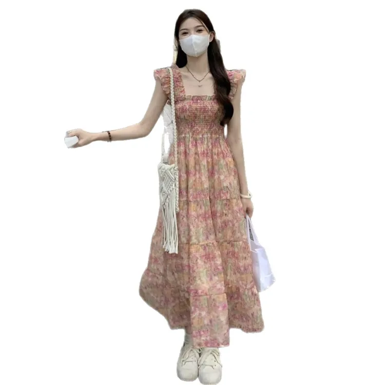 法式碎花吊带连衣裙女夏季收腰显瘦甜美减龄度假风长裙