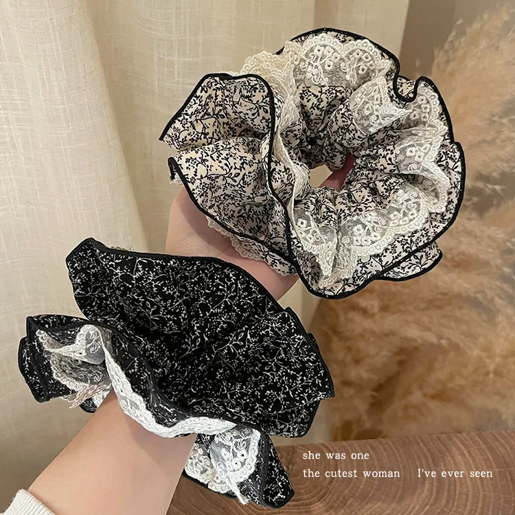 法式蕾丝碎花双层大肠发圈女高级感扎头发绳超大头花夏季皮筋头绳