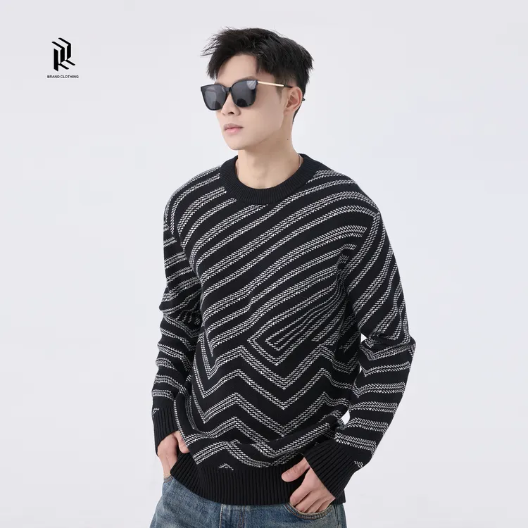 【RHETT KELLEY】非黑即白冬季新款撞色提花设计圆领百搭针织衫男款