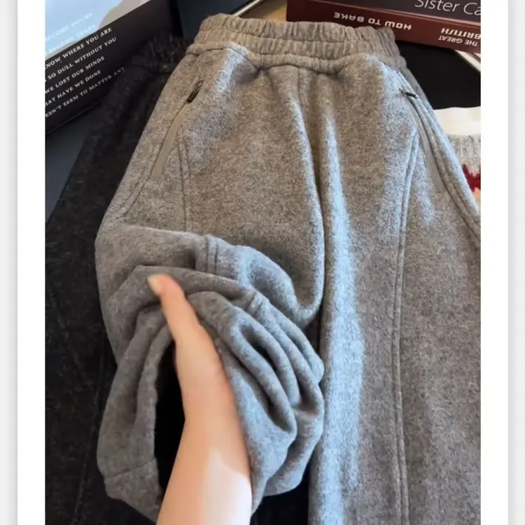 休闲裤秋冬季女长裤松紧带女童中大童百搭加绒弯刀裤卫裤外穿