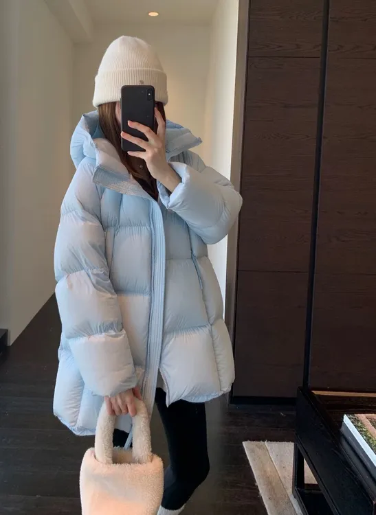 【薇薇专属】超轻云朵泡芙高端90白鸭绒连帽中长款面包羽绒服女
