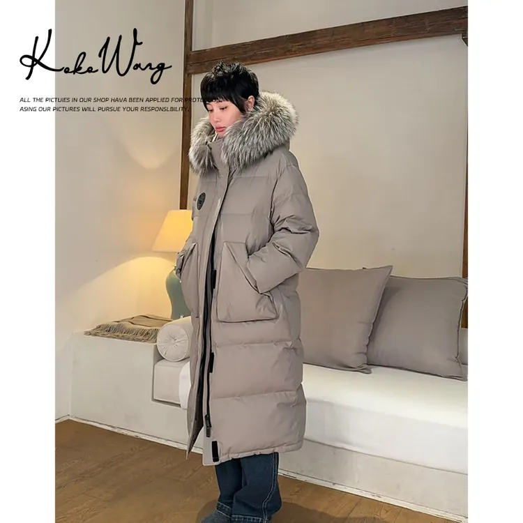 KOKO WANG 秋冬95白鹅绒拼接毛领时尚中长款鹅绒外套 X7785J23Y01