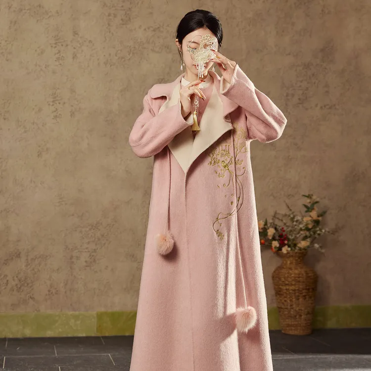 冬季国风时尚套装新中式高端刺绣毛呢双面穿羊毛外套+马甲女宽松