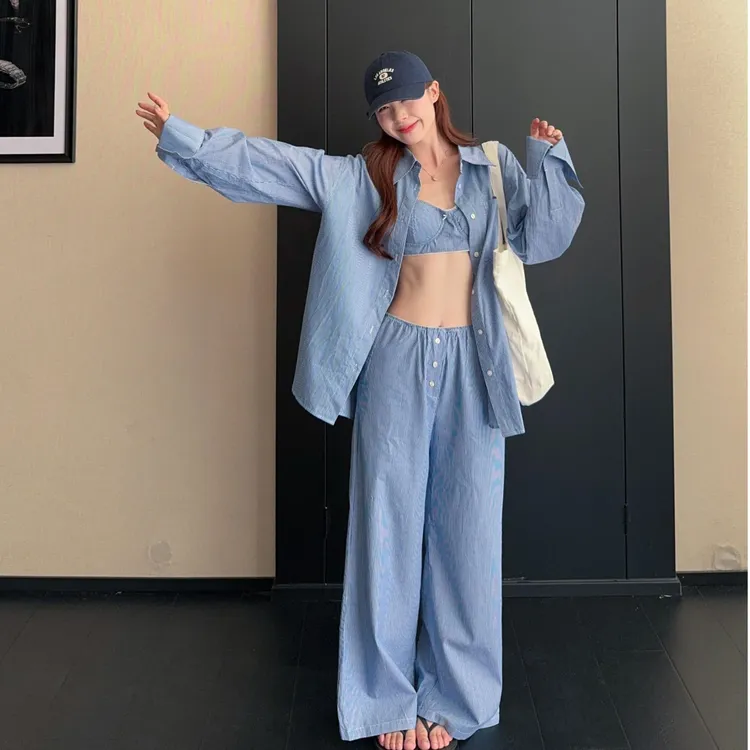 清透柔雾轻氧系衬衫气质防晒长袖衬衫上衣女休闲裤2025秋季S11065