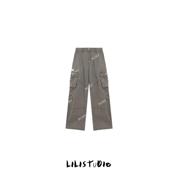 PCNY「潮酷街头」不理理秋季新款女装小众设计感灰调工装裤