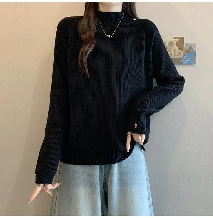 秋冬韩系穿搭慵懒高级感加厚毛衣女宽松毛衣女韩版慵懒风大码