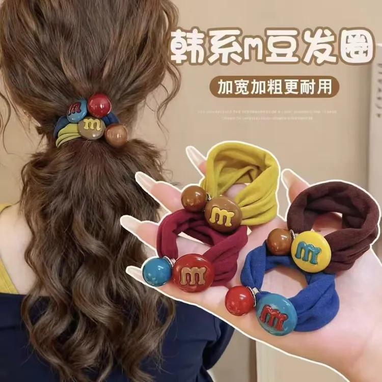 新款韩版高弹力彩色豆豆发圈头绳可爱少女风不伤发马尾头饰商品图