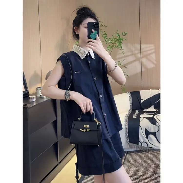 【现货100棉 有运险】夏季新款衬衫套装薄款纯棉INS风轻奢两件套女