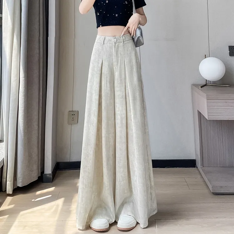 冰丝醋酸缎面扎染阔腿裤女2025夏季高腰西装裤休闲直筒拖地裤