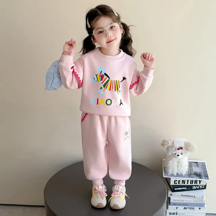 女童休闲春秋套装2025新款儿童洋气可爱卡通卫衣秋装女宝宝两件套