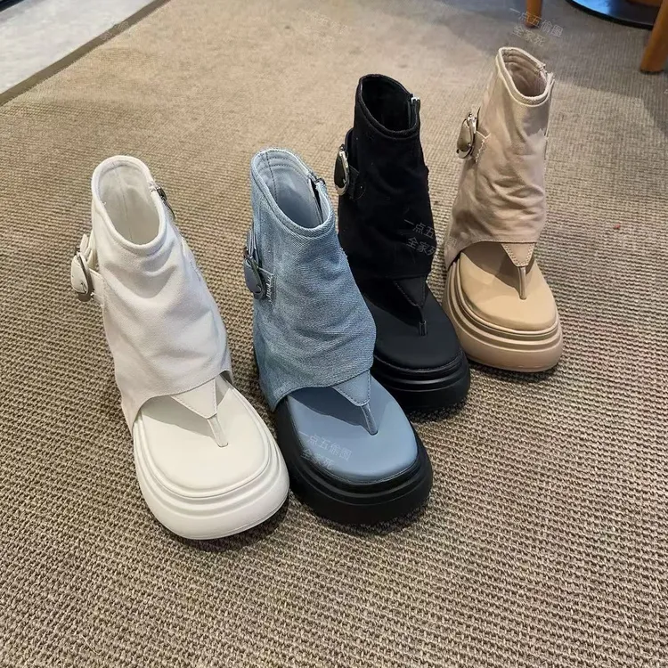 一点五增高14-10厘米轻奢短筒凉鞋女士裤管半拖原创新款夏季透气