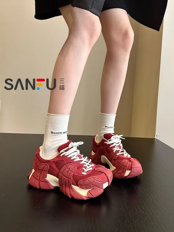 三福潮流穿搭新款国潮小众ins潮巴恩风厚底老爹鞋女运动鞋休闲鞋