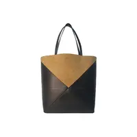 无品牌【刘金牙2026定制女包】拼色百搭真皮手提包简约单肩托特包