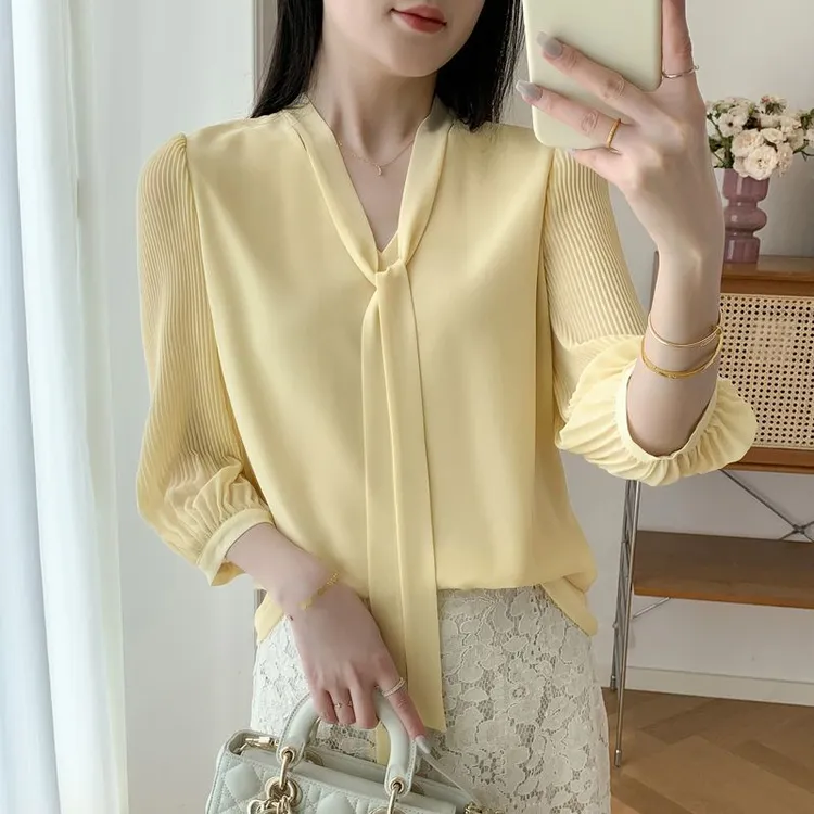 未央实穿主义职场气质飘带衬衫女夏季透气垂感小众设计感通勤上衣