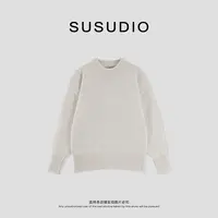  SUSUDIO 50羊毛 秋季纯色高级感圆领套头宽松毛衣 50201