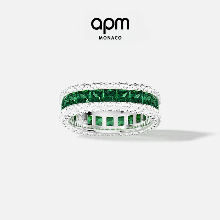 APM Monaco 绿色密镶戒指生日礼物轻奢小众高级感银饰