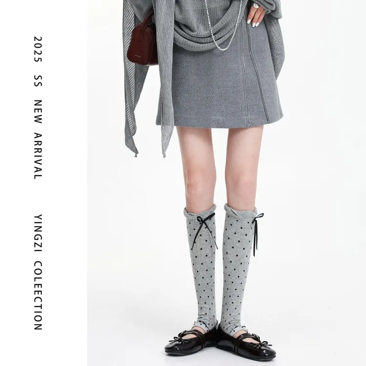 颖子定制【摩登赫拉】纯色呢子短裙秋冬新款显瘦拉链半身裙 9787
