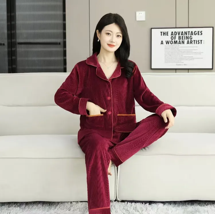 新款海岛绒女款加绒加厚家居服秋冬季毛绒保暖睡衣舒适冬款