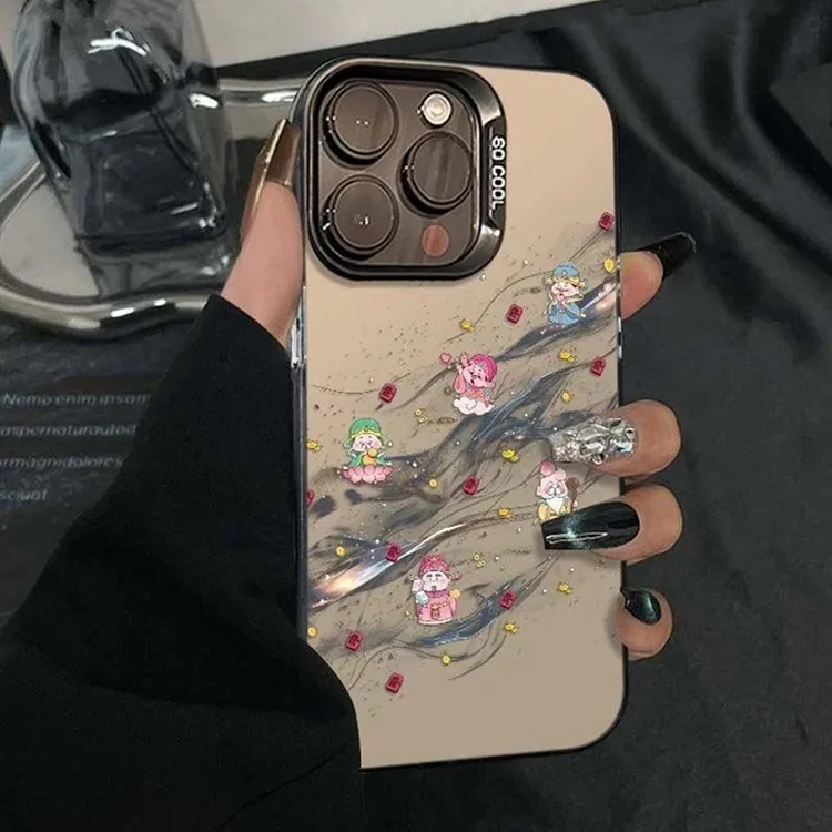 BANCA撞色元气五福财神适用苹果16/15手机壳华为P70oppo小米vivo