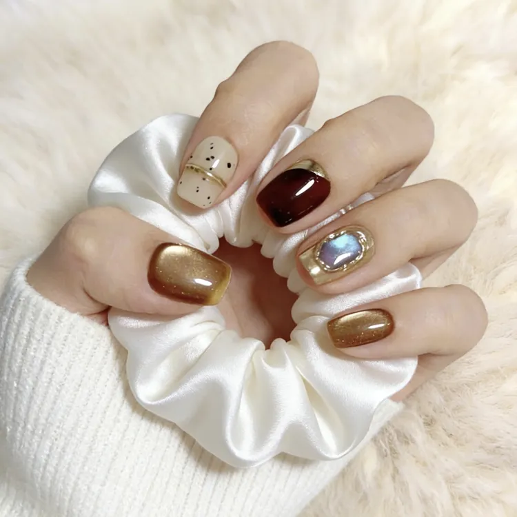 【灵瑶】原创猫眼手工穿戴甲短款ins穿戴甲片椭圆形秋冬穿戴式美甲