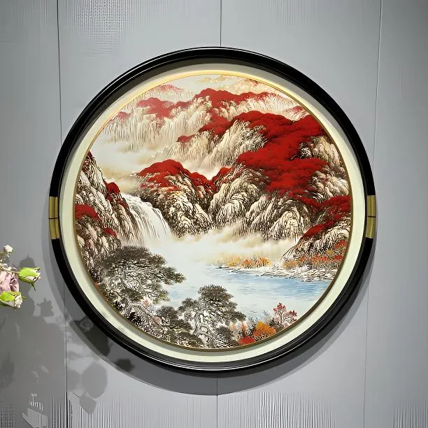 《鸿运当头》手工铜板雕刻圆形山水画玄关装饰画走廊餐厅挂画