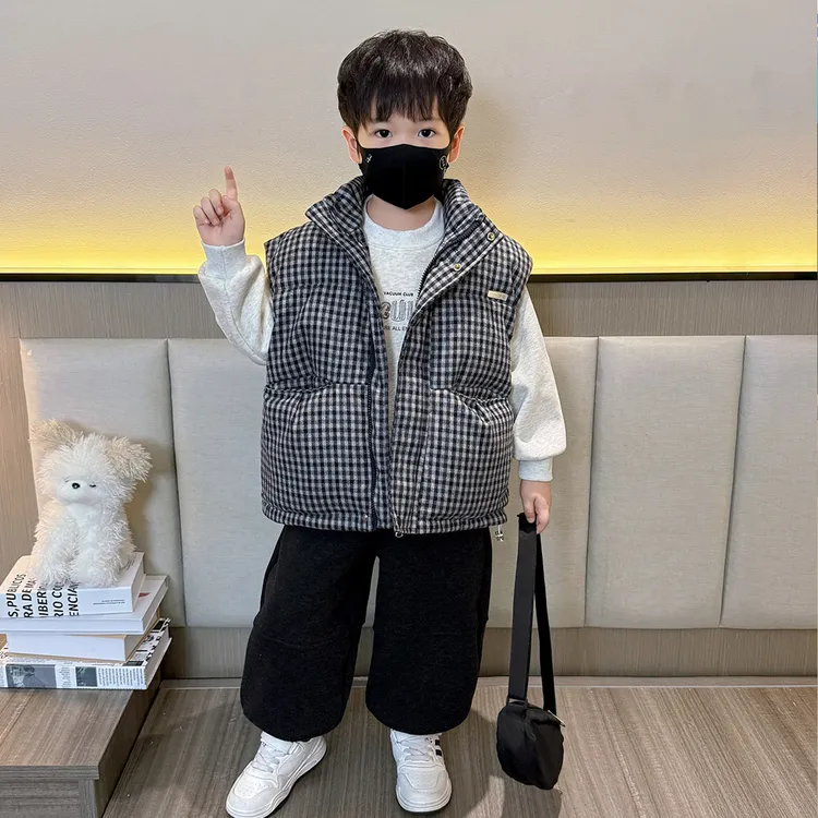 男童加厚套装秋冬款2025新款潮酷帅儿童棉马甲卫衣三件套宝宝冬装