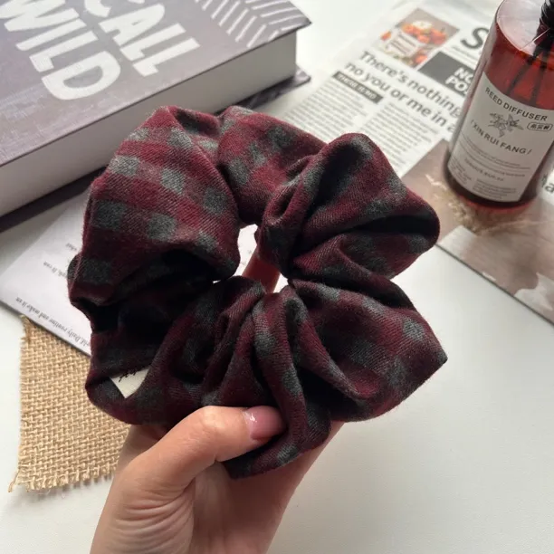 韩版格纹磨毛布艺大肠发圈女气质头绳扎头发头花丸子头皮筋绑发绳