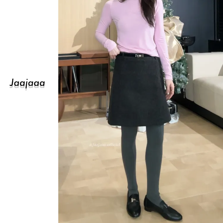 Jaajaaa巴黎绮梦  冬季高腰老钱风做旧复古百搭毛呢半裙/HCHG