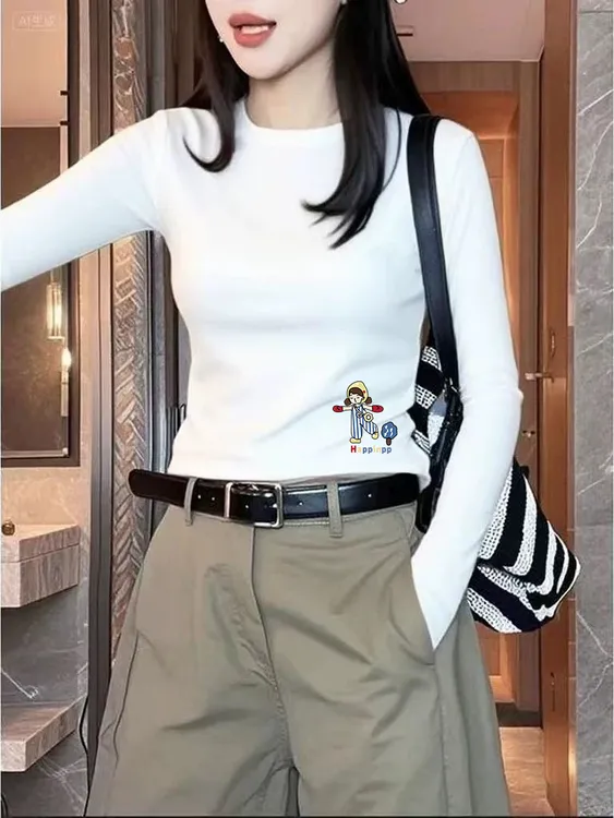 可外穿高级内搭洋气纯色春秋冬新款t恤女正肩圆领长袖打底衫上衣