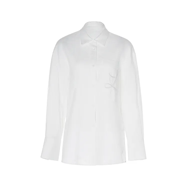 LYNEE 100亚麻翻领刺绣宽松极简纯欲慵懒风衬衫女夏季LGB2FSW035