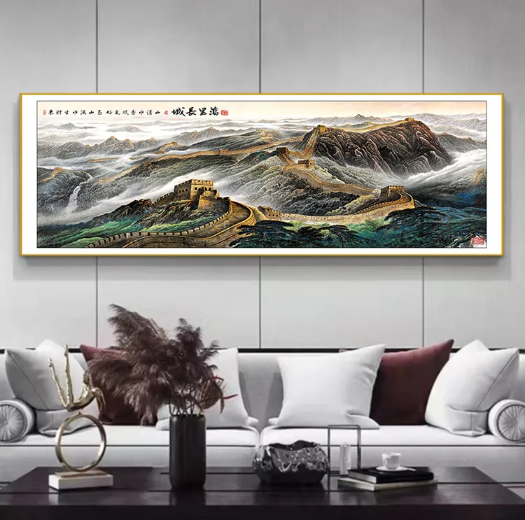 长城客厅装饰画现代简约沙发背景墙壁画挂画风景手工镶钻金框立体