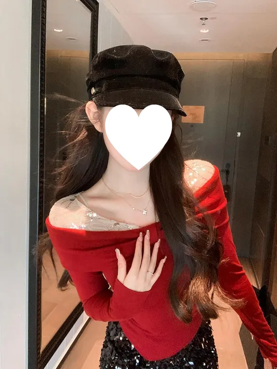 辣妹蕾丝亮片拼接长袖t恤女秋冬季内搭上衣纯欲风修身抓绒打底衫