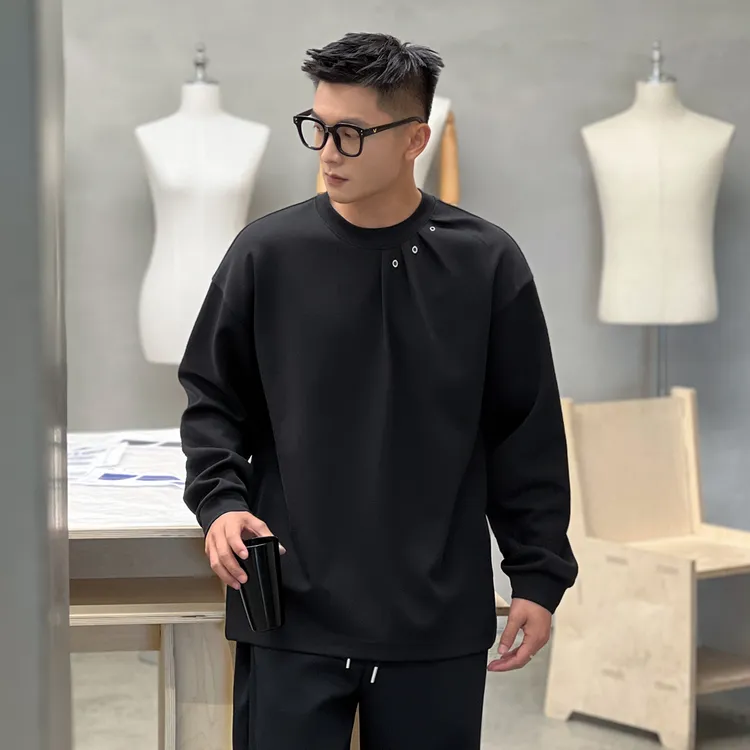 NO22WEAR【镂空扣造型款】设计款立体压褶长袖T恤男秋季高级感内搭