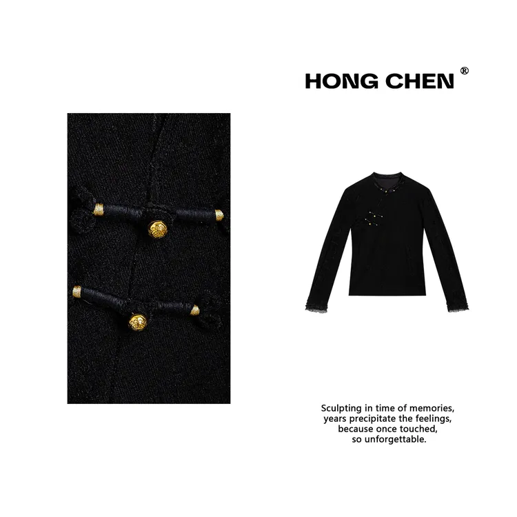 【虹辰】高端舒适灯芯绒时尚中式盘扣气质百搭高级感蕾丝上衣HC2811