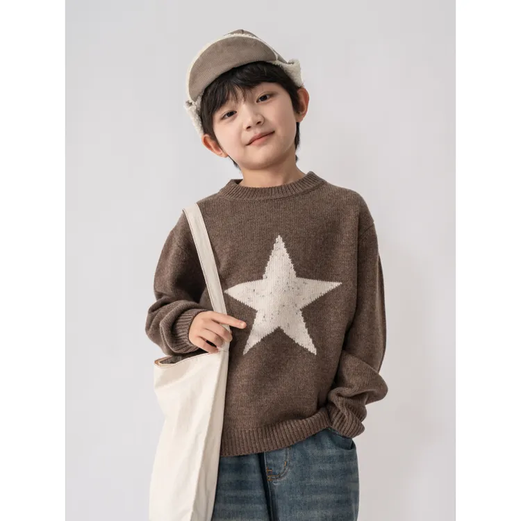 ASKR‘森桥’【100%羊毛】可爱男童五角星卡通毛衣潮流儿童羊毛衫