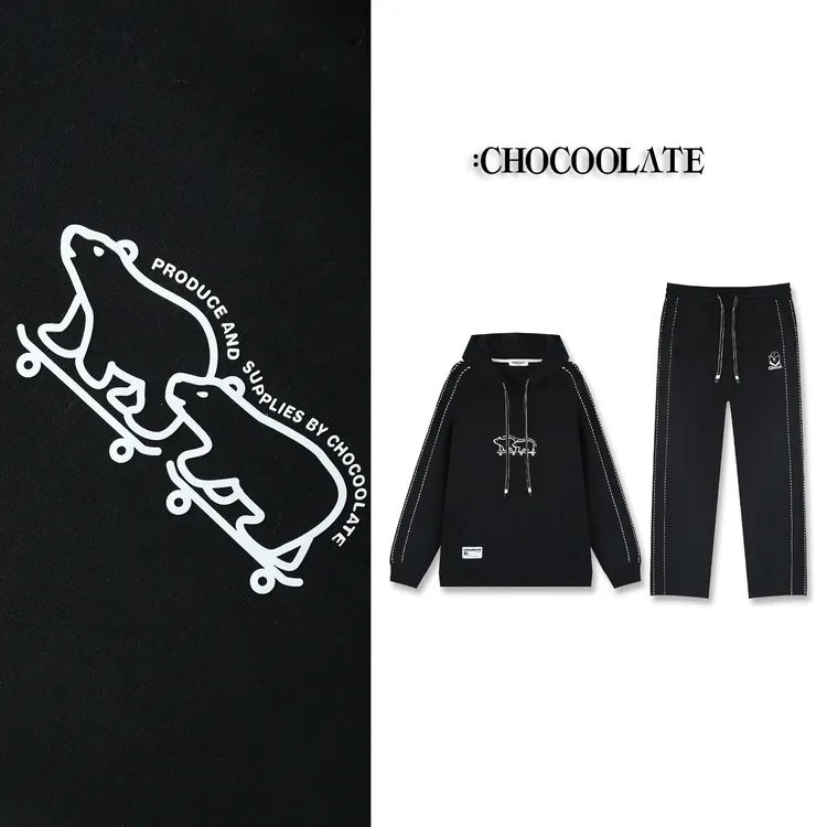 【李晨nic专属】it：CHOCOOLATE立体北极熊烫画情侣卫衣+裤子套装