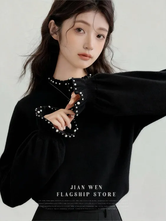 半高领一体绒套头针织衫女2025秋冬新款宽松内搭打底百搭毛衣H905