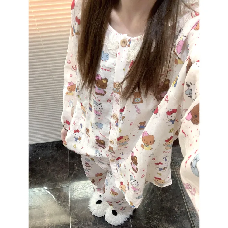 【DMXJ大梦想家】可爱少女黑皮kt猫睡衣女春秋季2025新款家居服套装